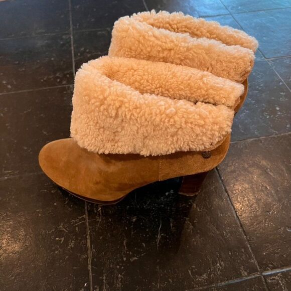 UGG Women's Size 9 Dandylion Chestnut Brown Leather High Heel Ankle Boots - Picture 3 of 10